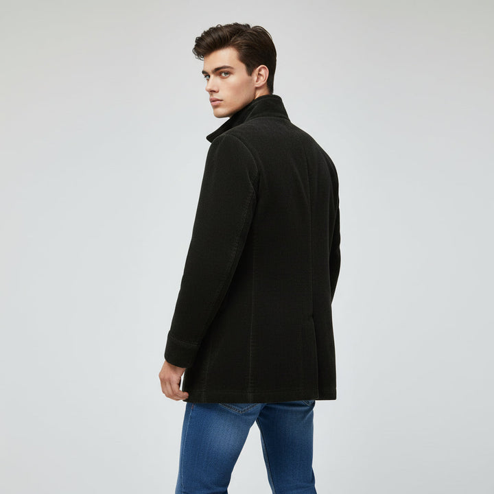 Men's Winter Jacket Stand Collar Button-up Blazer Outerwear-B Unique Fashions