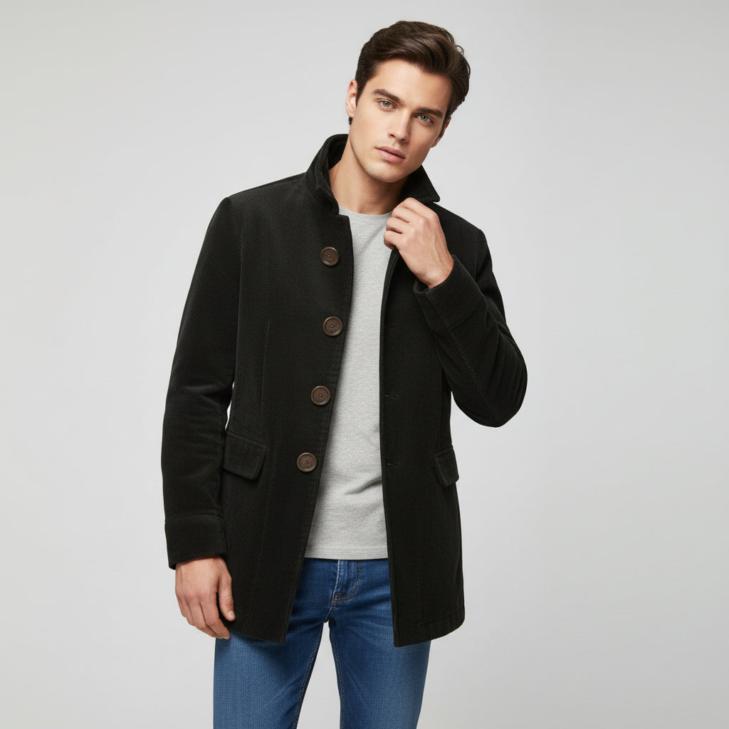 Men's Winter Jacket Stand Collar Button-up Blazer Outerwear-B Unique Fashions