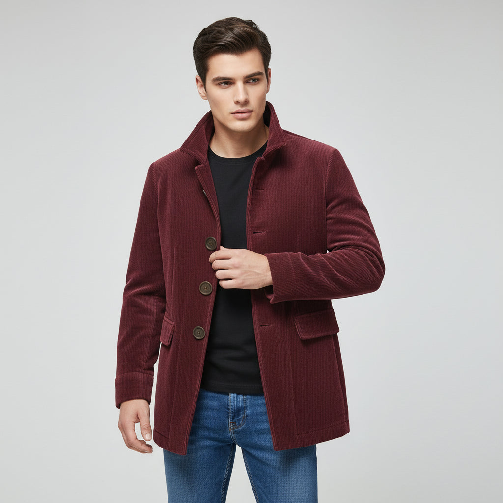 Men's Winter Jacket Stand Collar Button-up Blazer Outerwear-B Unique Fashions