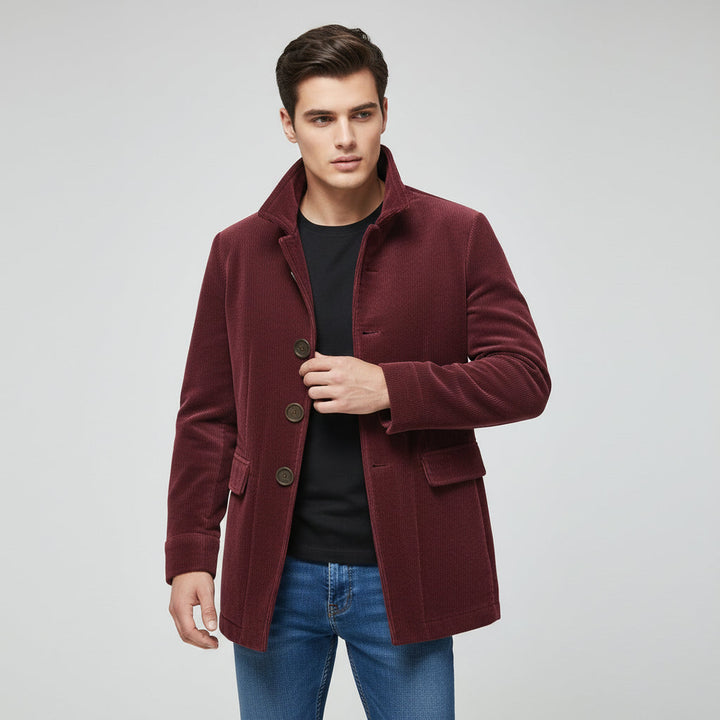 Men's Winter Jacket Stand Collar Button-up Blazer Outerwear-B Unique Fashions