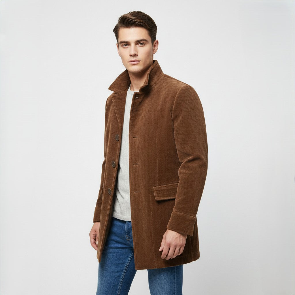 Men's Winter Jacket Stand Collar Button-up Blazer Outerwear-B Unique Fashions