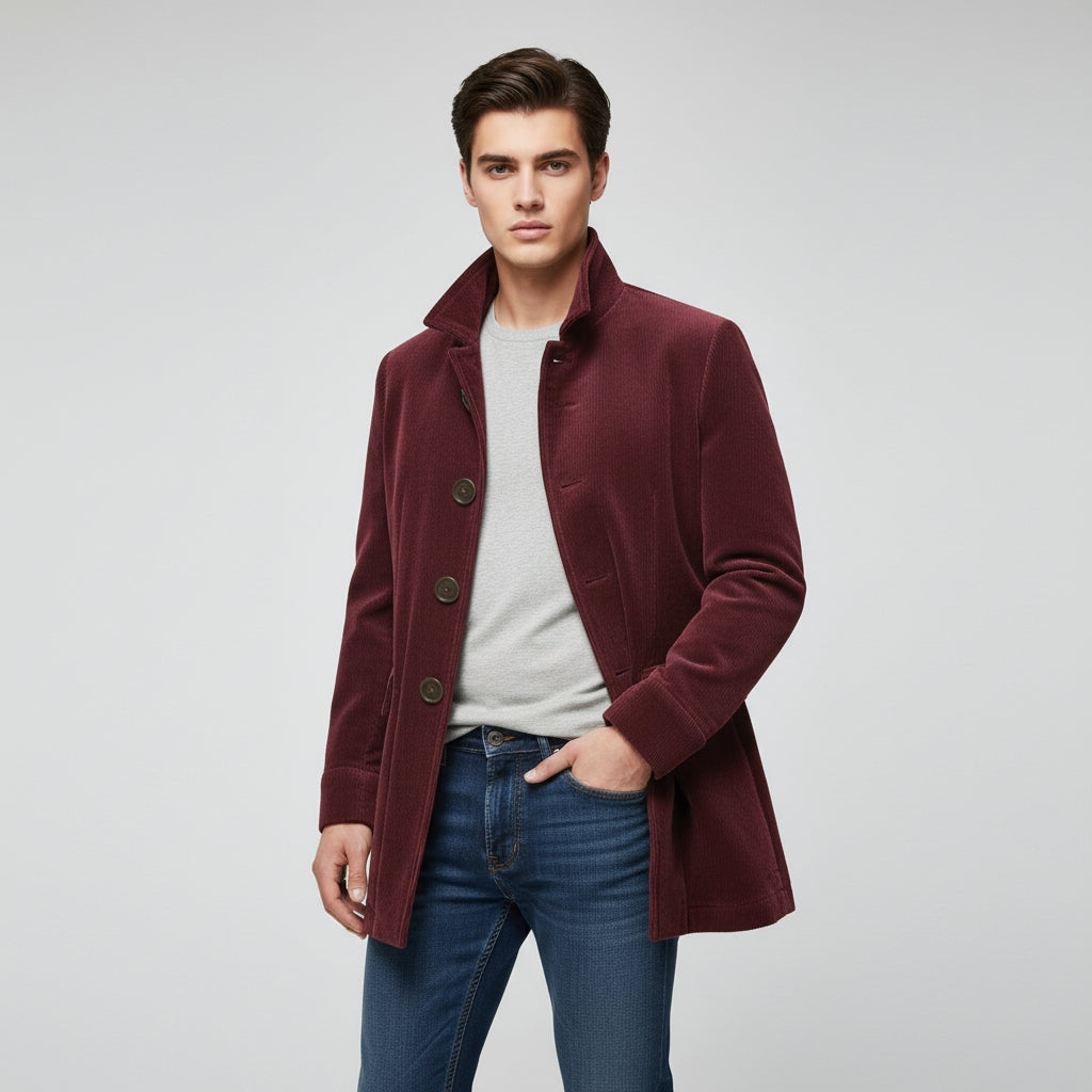 Men's Winter Jacket Stand Collar Button-up Blazer Outerwear-B Unique Fashions