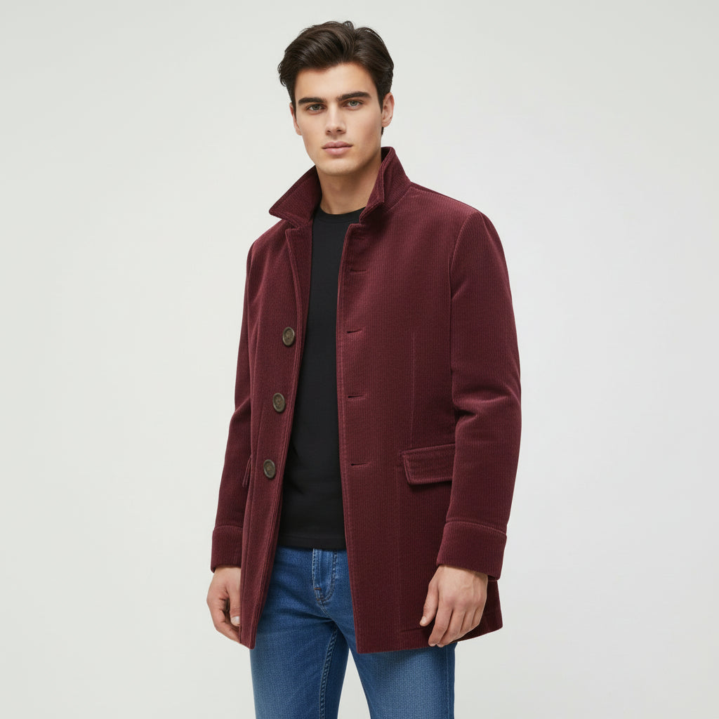 Men's Winter Jacket Stand Collar Button-up Blazer Outerwear-B Unique Fashions