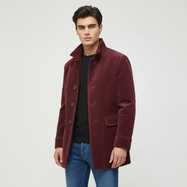Men's Winter Jacket Stand Collar Button-up Blazer Outerwear-B Unique Fashions