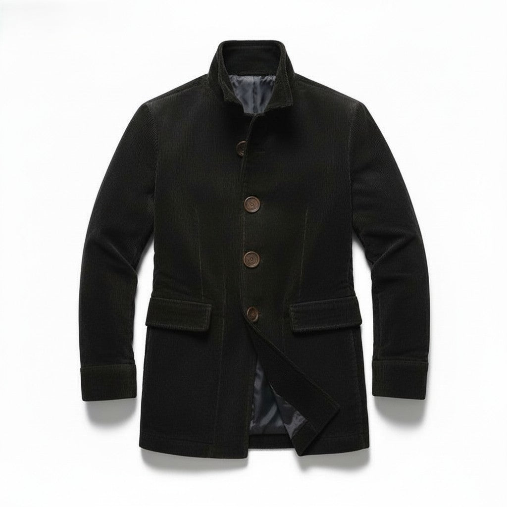 Men's Winter Jacket Stand Collar Button-up Blazer Outerwear-B Unique Fashions