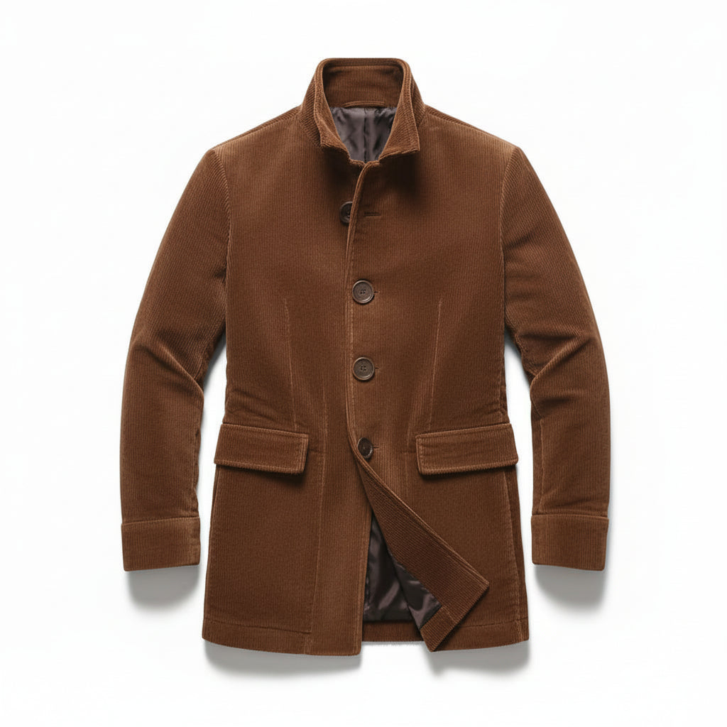 Men's Winter Jacket Stand Collar Button-up Blazer Outerwear-B Unique Fashions