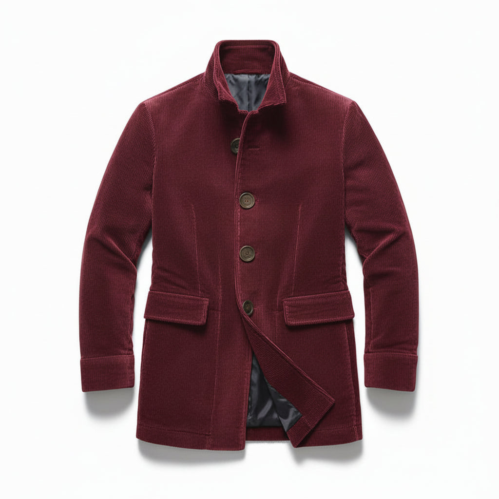 Men's Winter Jacket Stand Collar Button-up Blazer Outerwear-B Unique Fashions