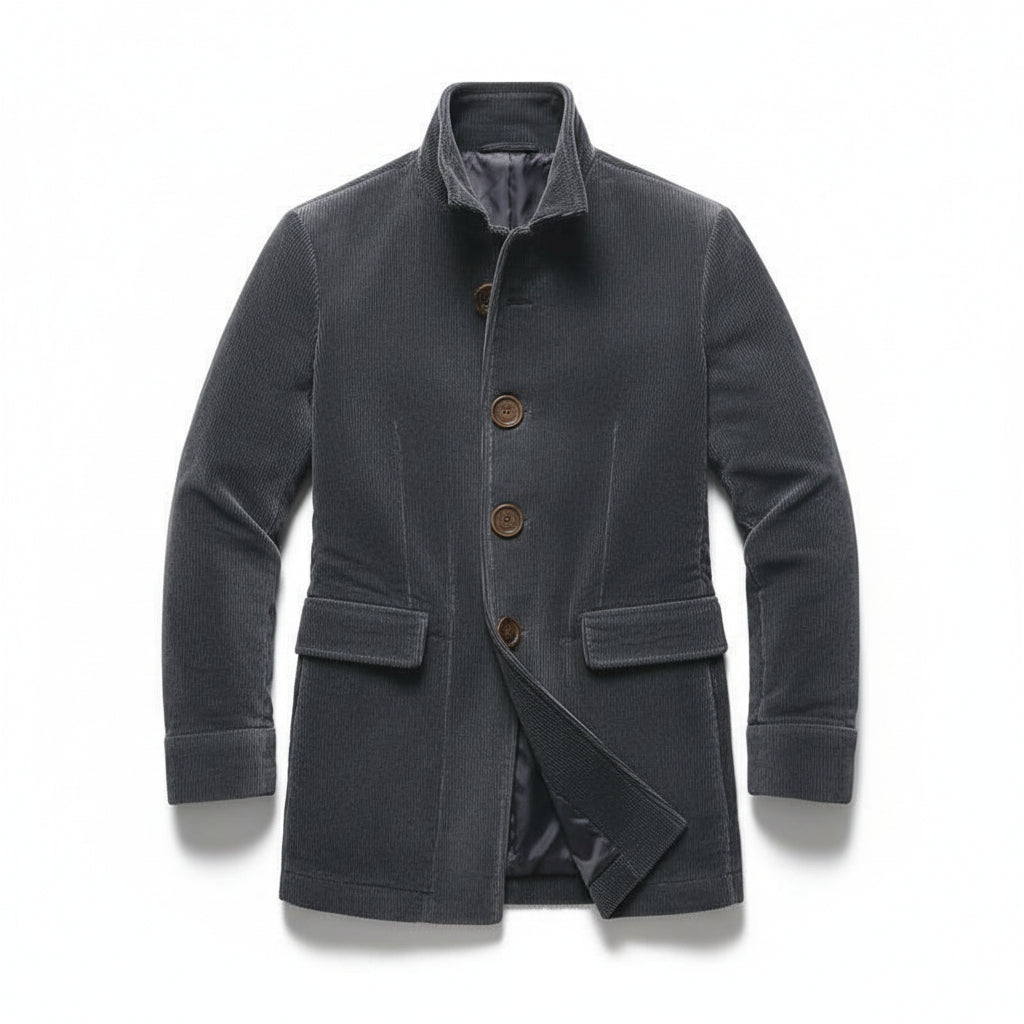 Men's Winter Jacket Stand Collar Button-up Blazer Outerwear-B Unique Fashions
