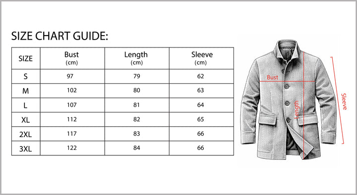 Men's Winter Jacket Stand Collar Button-up Blazer Outerwear-B Unique Fashions