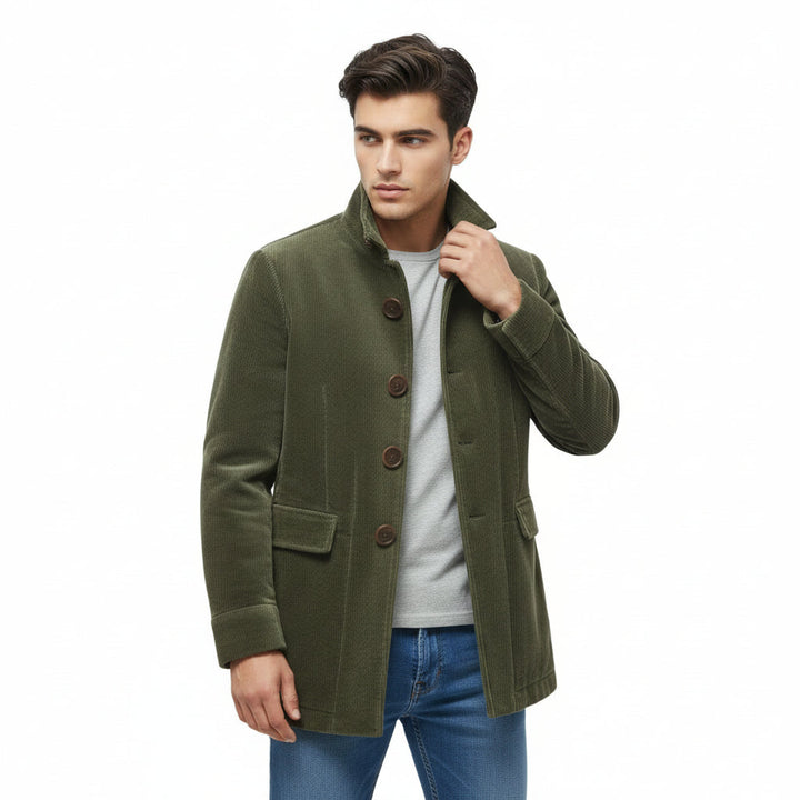 Men's Winter Jacket Stand Collar Button-up Blazer Outerwear-B Unique Fashions