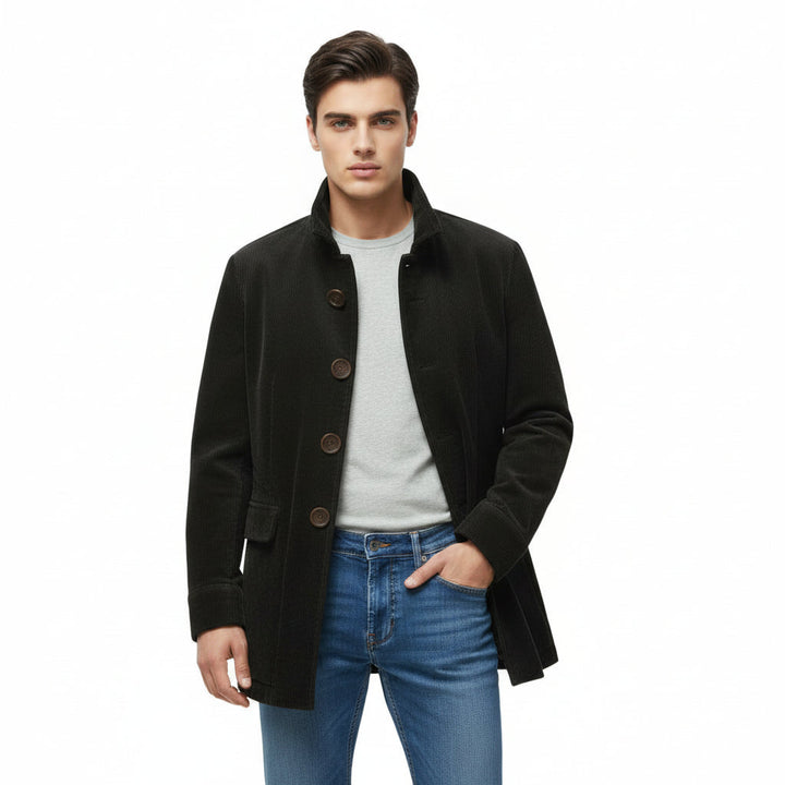 Men's Winter Jacket Stand Collar Button-up Blazer Outerwear-B Unique Fashions