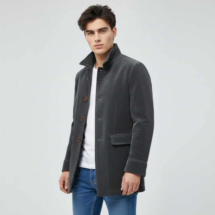Men's Winter Jacket Stand Collar Button-up Blazer Outerwear-B Unique Fashions