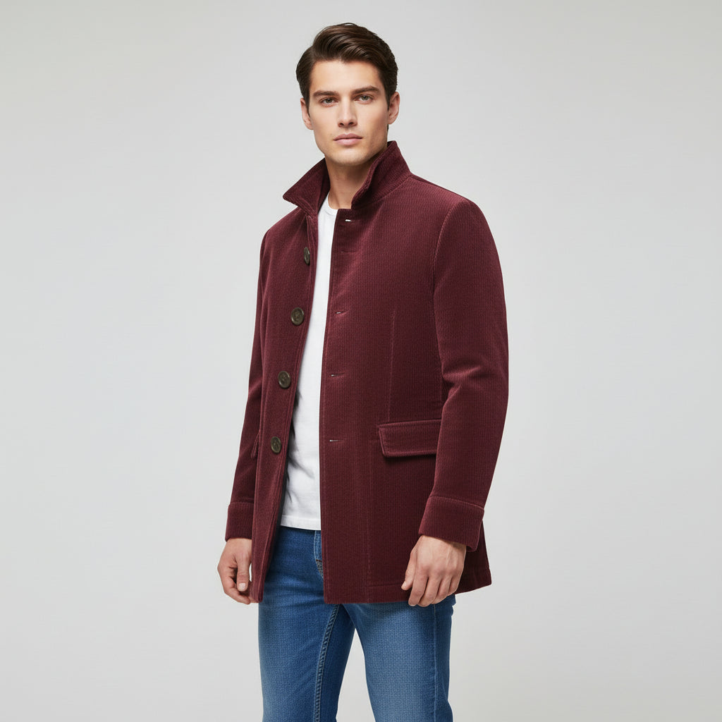 Men's Winter Jacket Stand Collar Button-up Blazer Outerwear-B Unique Fashions