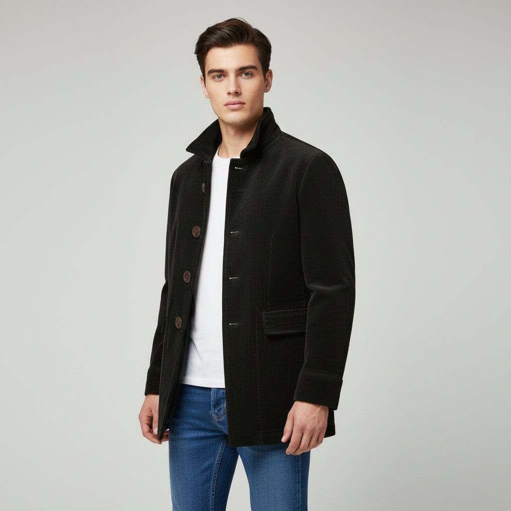 Men's Winter Jacket Stand Collar Button-up Blazer Outerwear-B Unique Fashions