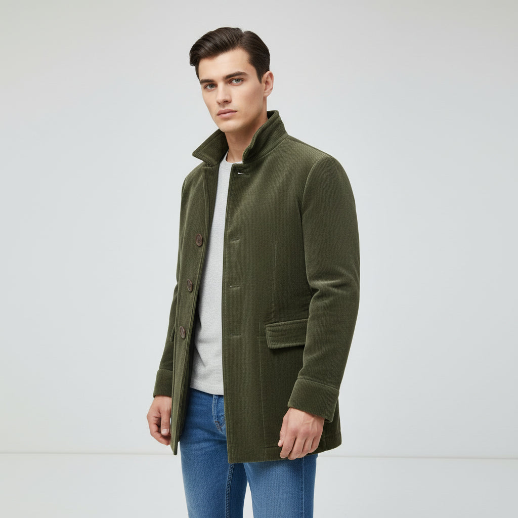 Men's Winter Jacket Stand Collar Button-up Blazer Outerwear-B Unique Fashions