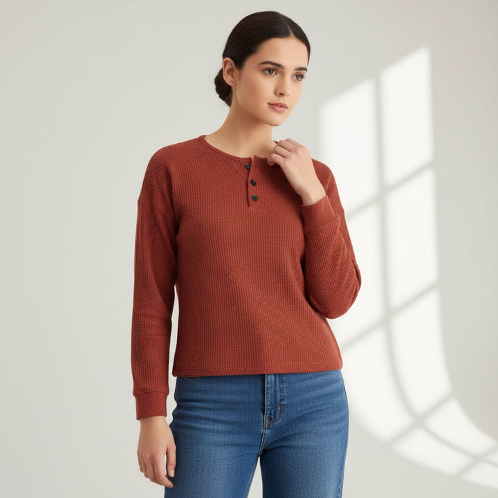 Waffle Long Sleeve T-Shirt for Everyday Comfort and Style-B Unique Fashions