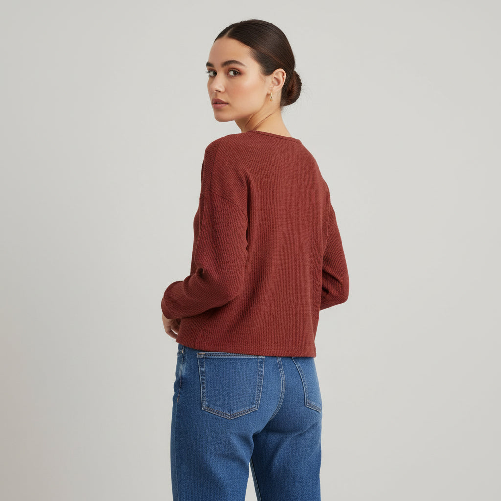 Waffle Long Sleeve T-Shirt for Everyday Comfort and Style-B Unique Fashions