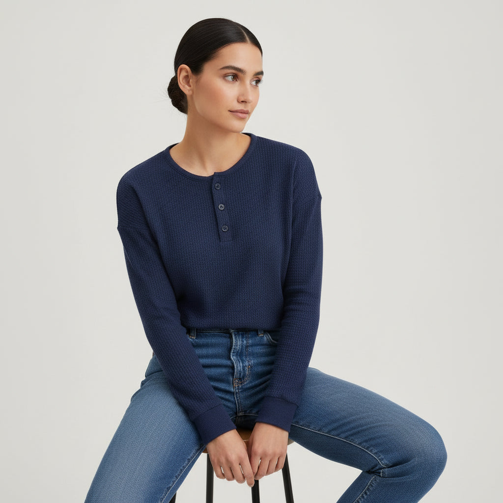 Waffle Long Sleeve T-Shirt for Everyday Comfort and Style-B Unique Fashions