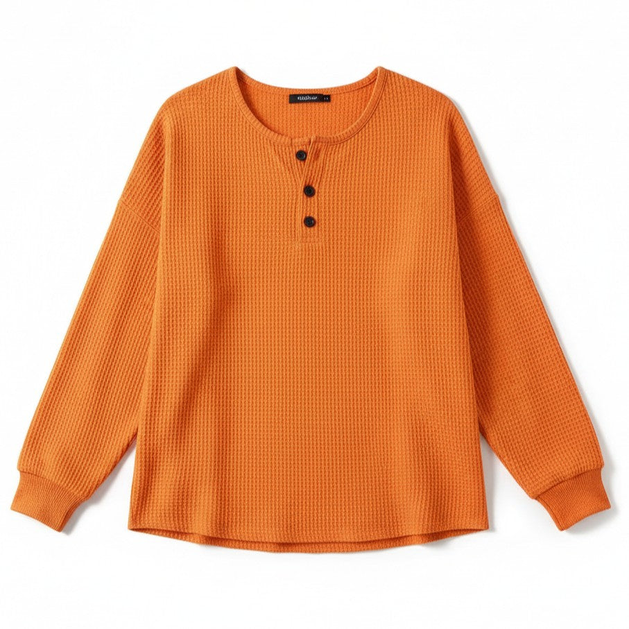 Waffle Long Sleeve T-Shirt for Everyday Comfort and Style-B Unique Fashions
