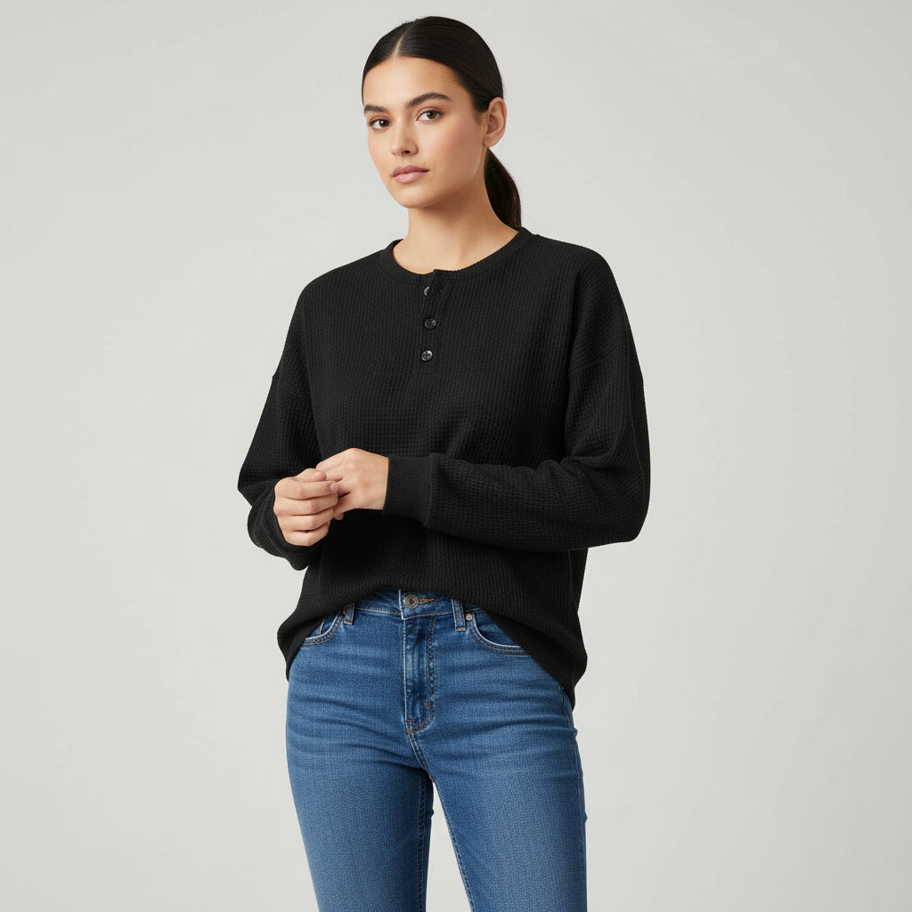 Waffle Long Sleeve T-Shirt for Everyday Comfort and Style-B Unique Fashions