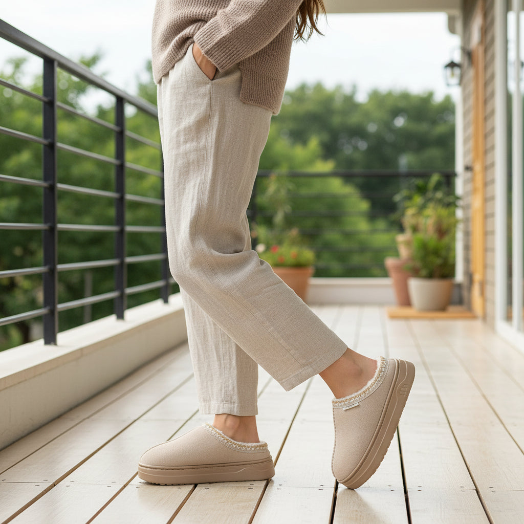 Women's Corduroy Winter Slippers Non-Slip Indoor Outdoor Footwear-B Unique Fashions