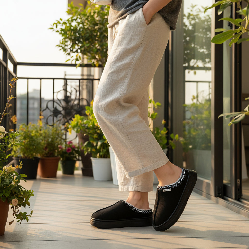 Women's Corduroy Winter Slippers Non-Slip Indoor Outdoor Footwear-B Unique Fashions