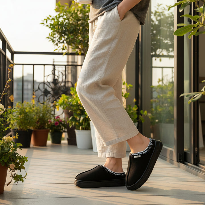 Women's Corduroy Winter Slippers Non-Slip Indoor Outdoor Footwear-B Unique Fashions