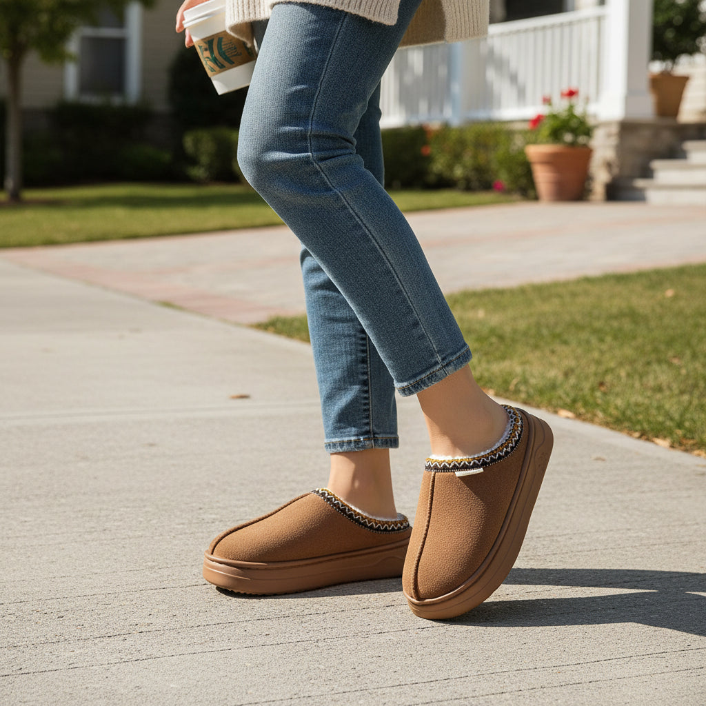 Women's Corduroy Winter Slippers Non-Slip Indoor Outdoor Footwear-B Unique Fashions