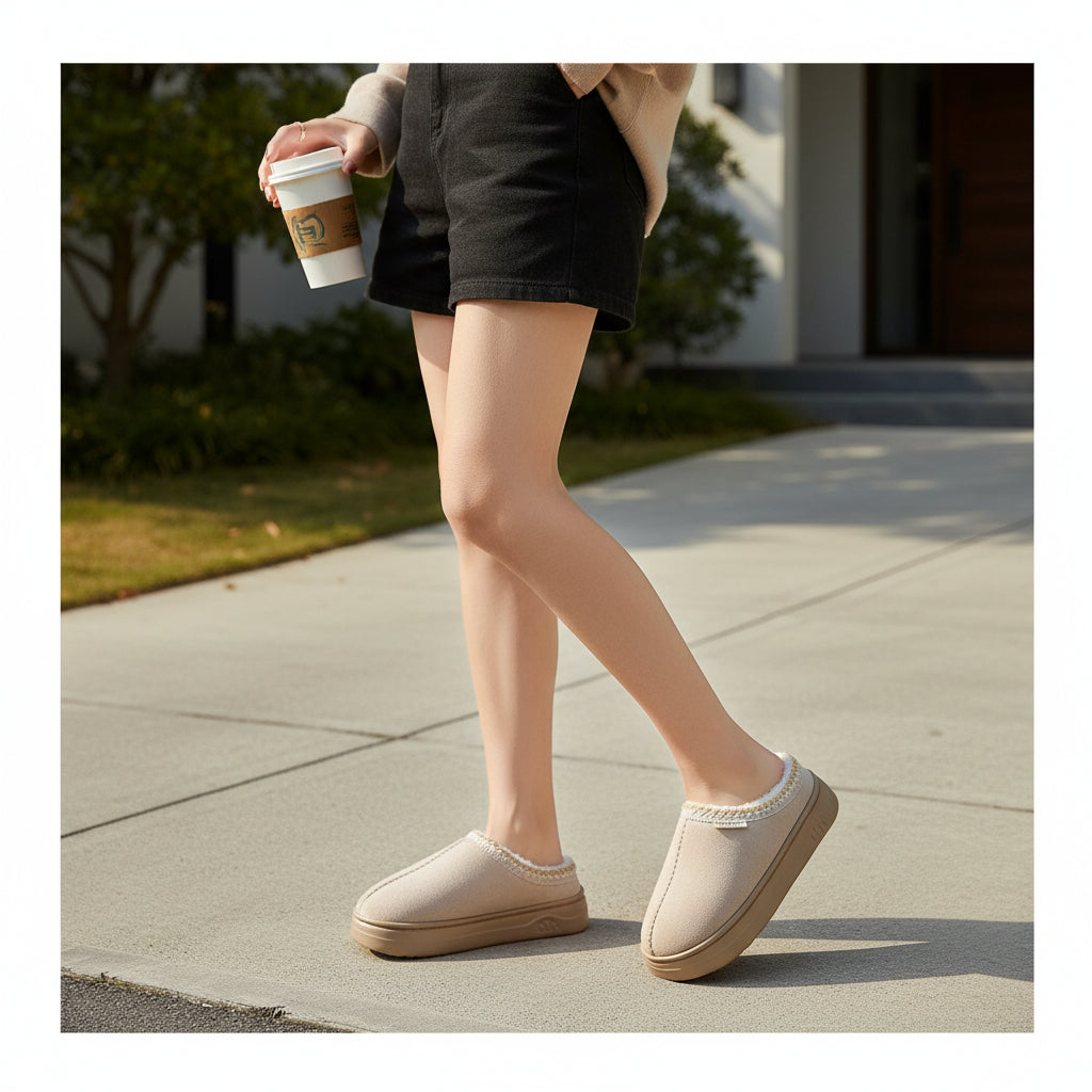 Women's Corduroy Winter Slippers Non-Slip Indoor Outdoor Footwear-B Unique Fashions