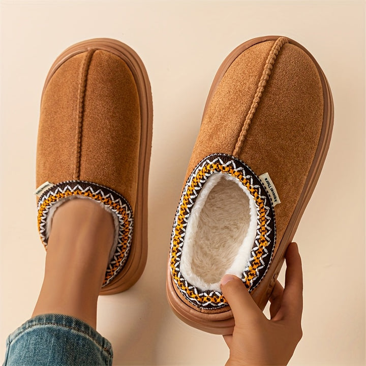 Women's Corduroy Winter Slippers Non-Slip Indoor Outdoor Footwear-B Unique Fashions