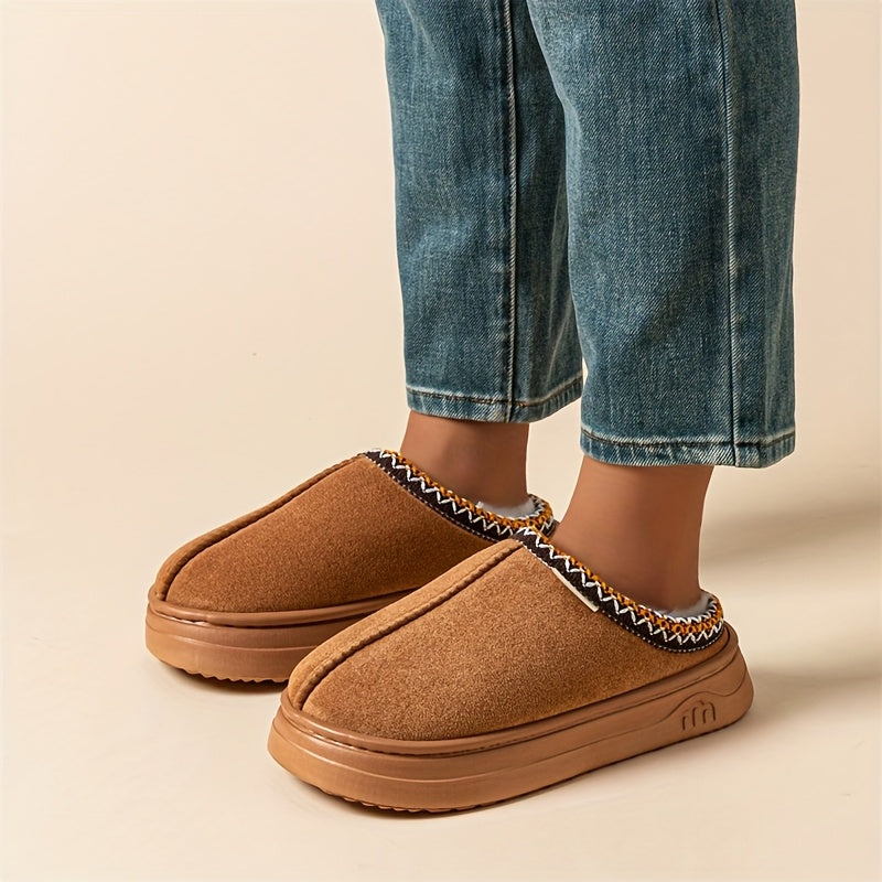 Women's Corduroy Winter Slippers Non-Slip Indoor Outdoor Footwear-B Unique Fashions