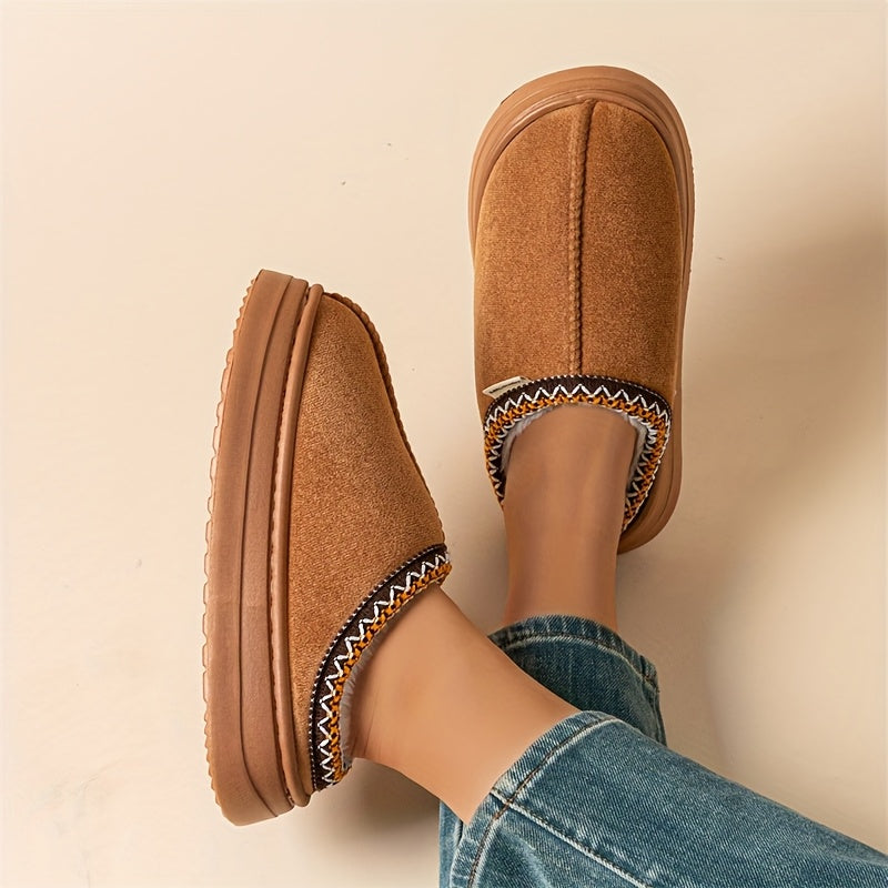 Women's Corduroy Winter Slippers Non-Slip Indoor Outdoor Footwear-B Unique Fashions