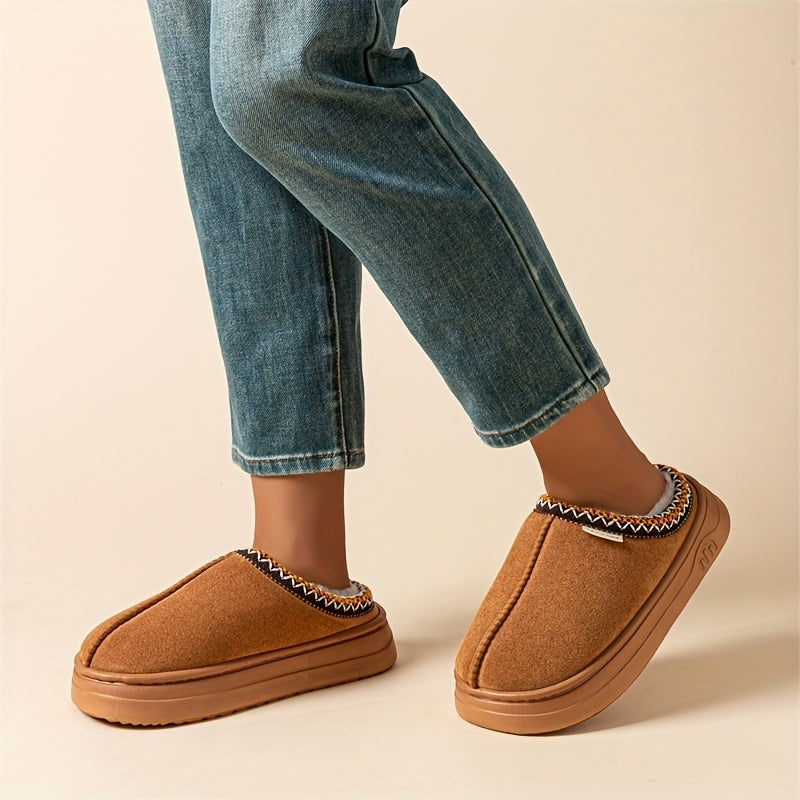 Women's Corduroy Winter Slippers Non-Slip Indoor Outdoor Footwear-B Unique Fashions