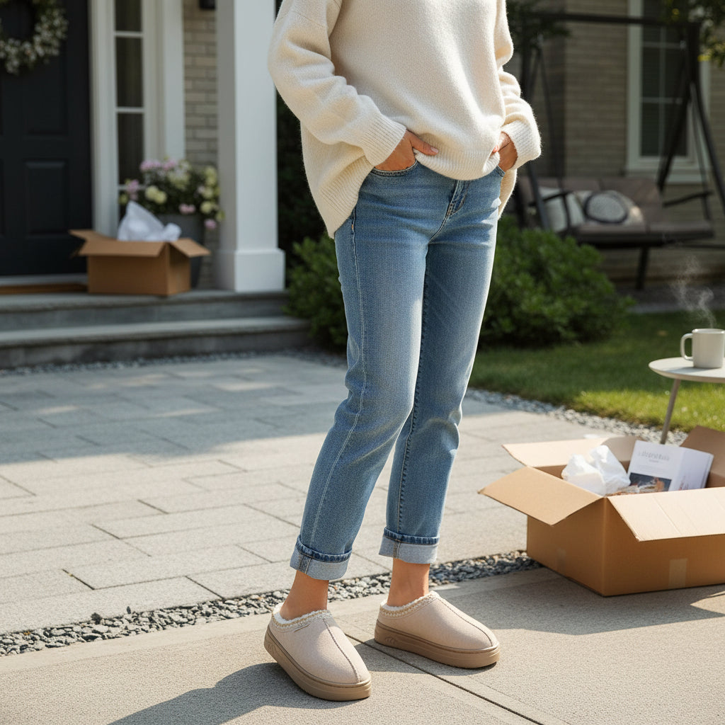 Women's Corduroy Winter Slippers Non-Slip Indoor Outdoor Footwear-B Unique Fashions