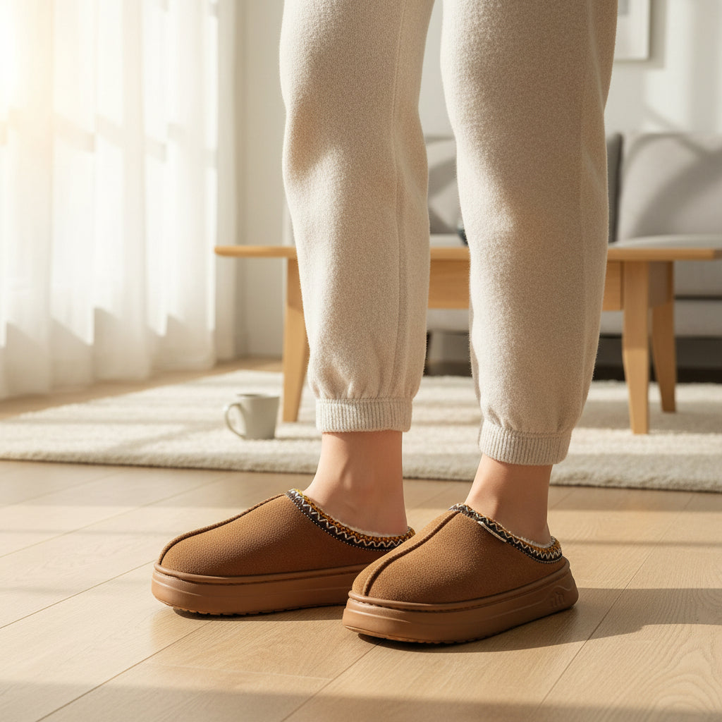 Women's Corduroy Winter Slippers Non-Slip Indoor Outdoor Footwear-B Unique Fashions