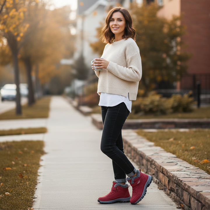 Women's Faux Fur Lined Snow Boots Round Toe Ankle Booties-B Unique Fashions