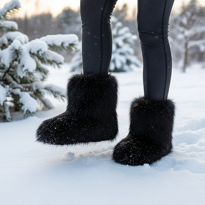 Women's Faux Fur Snow Boots, Fashionable Winter Flat Shoes-B Unique Fashions