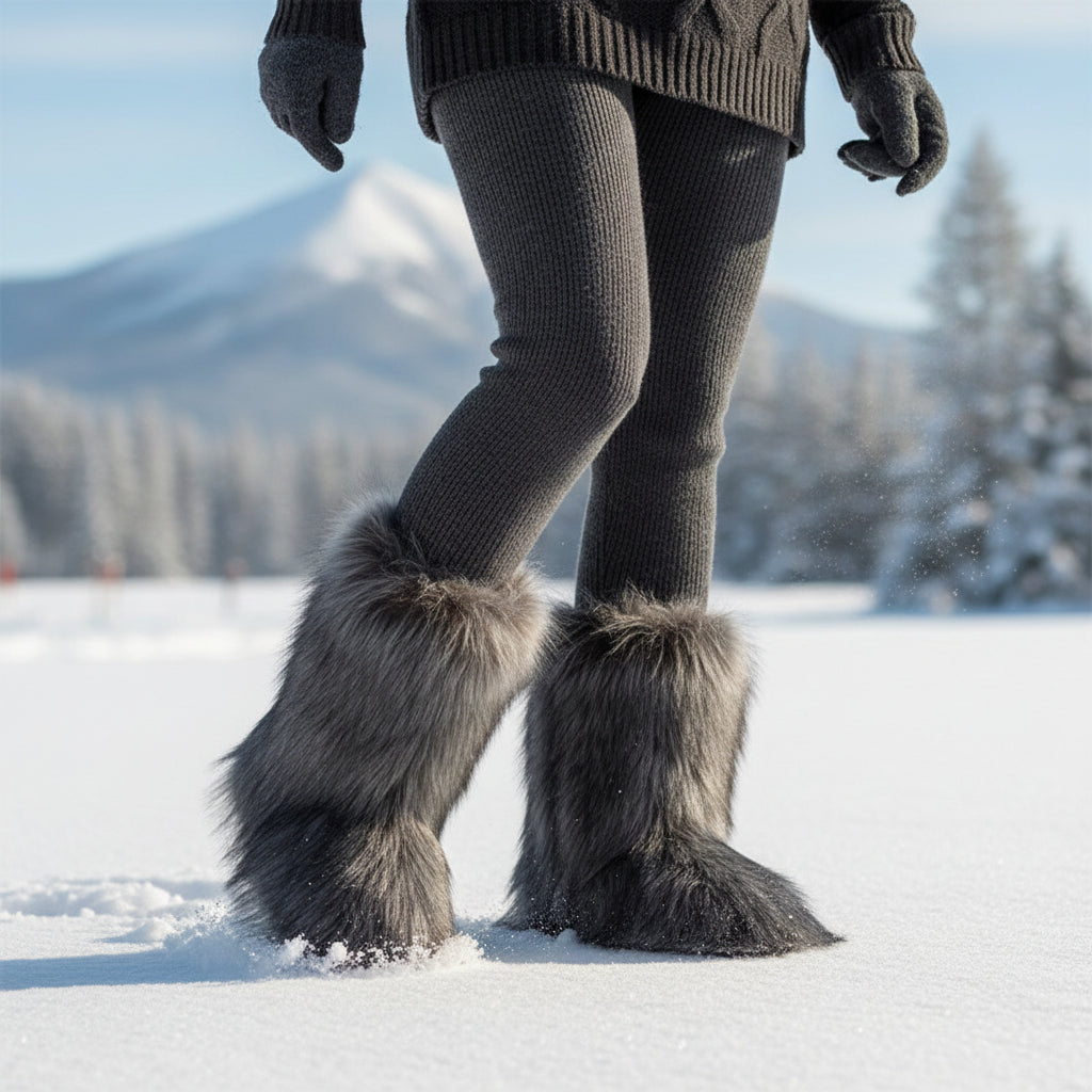 Women's Faux Fur Snow Boots, Fashionable Winter Flat Shoes-B Unique Fashions