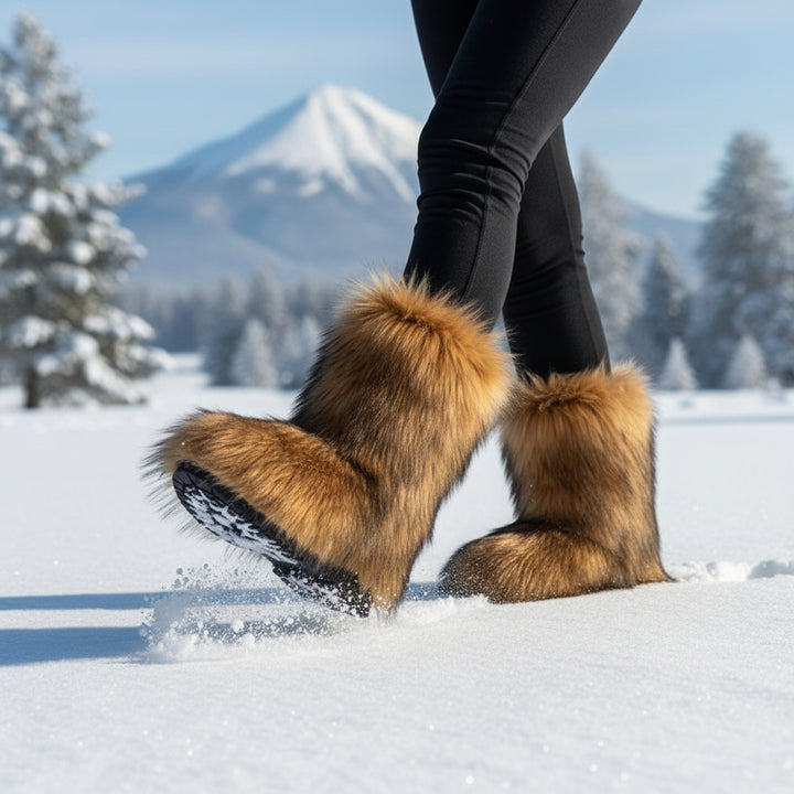 Women's Faux Fur Snow Boots, Fashionable Winter Flat Shoes-B Unique Fashions
