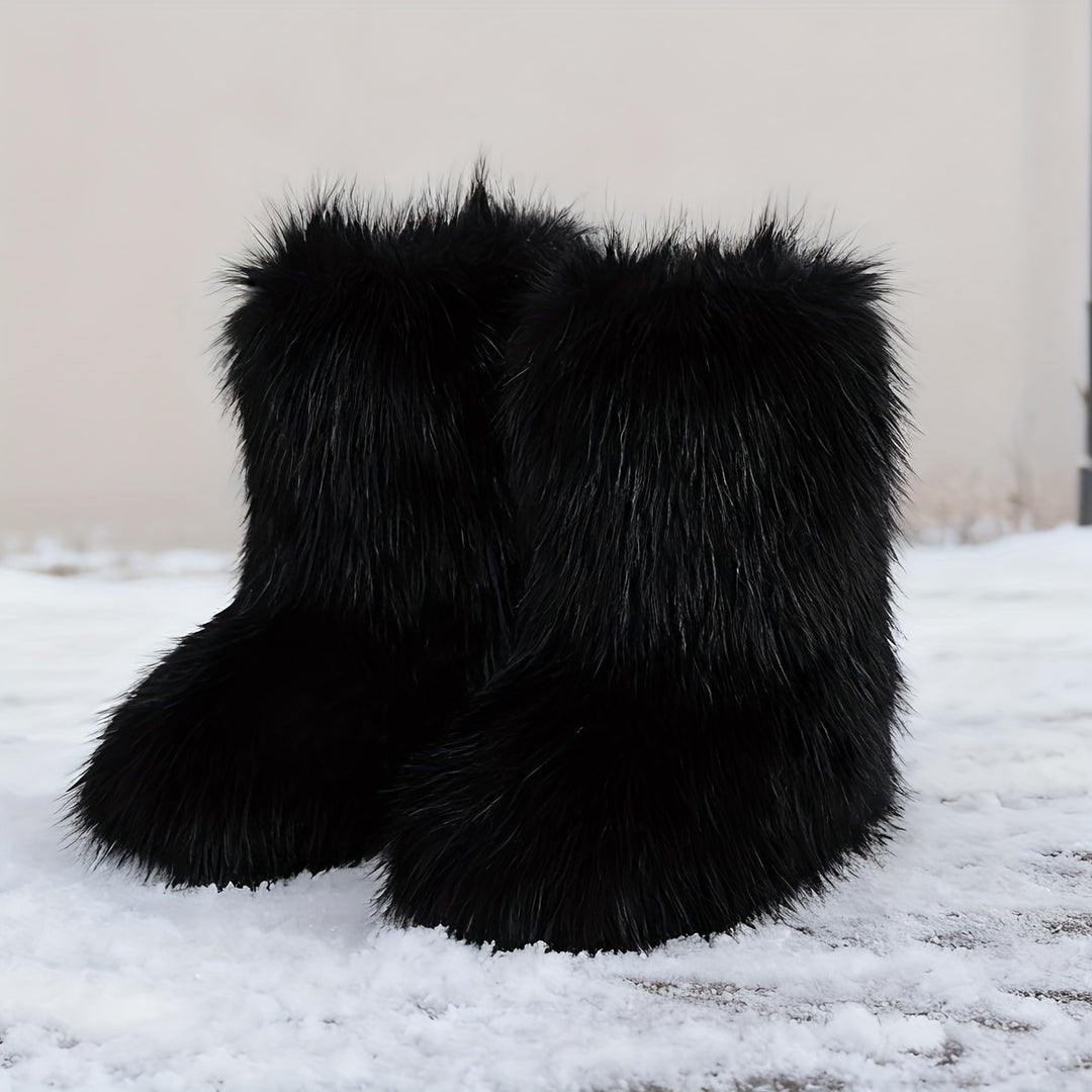 Women's Faux Fur Snow Boots, Fashionable Winter Flat Shoes-B Unique Fashions
