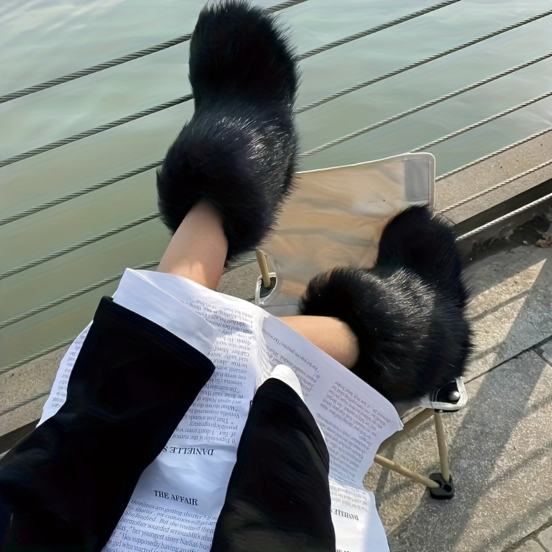 Women's Faux Fur Snow Boots, Fashionable Winter Flat Shoes-B Unique Fashions