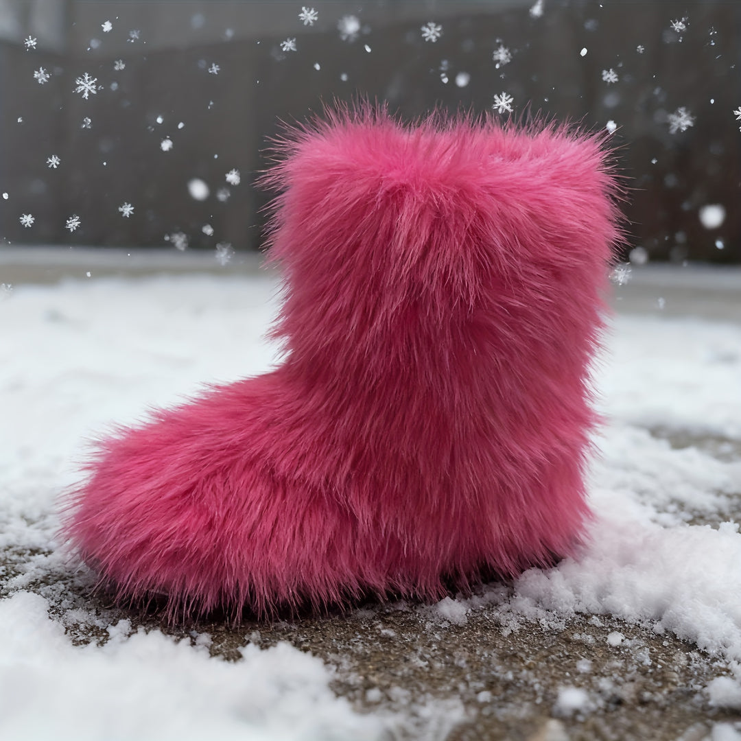 Women's Faux Fur Snow Boots, Fashionable Winter Flat Shoes-B Unique Fashions