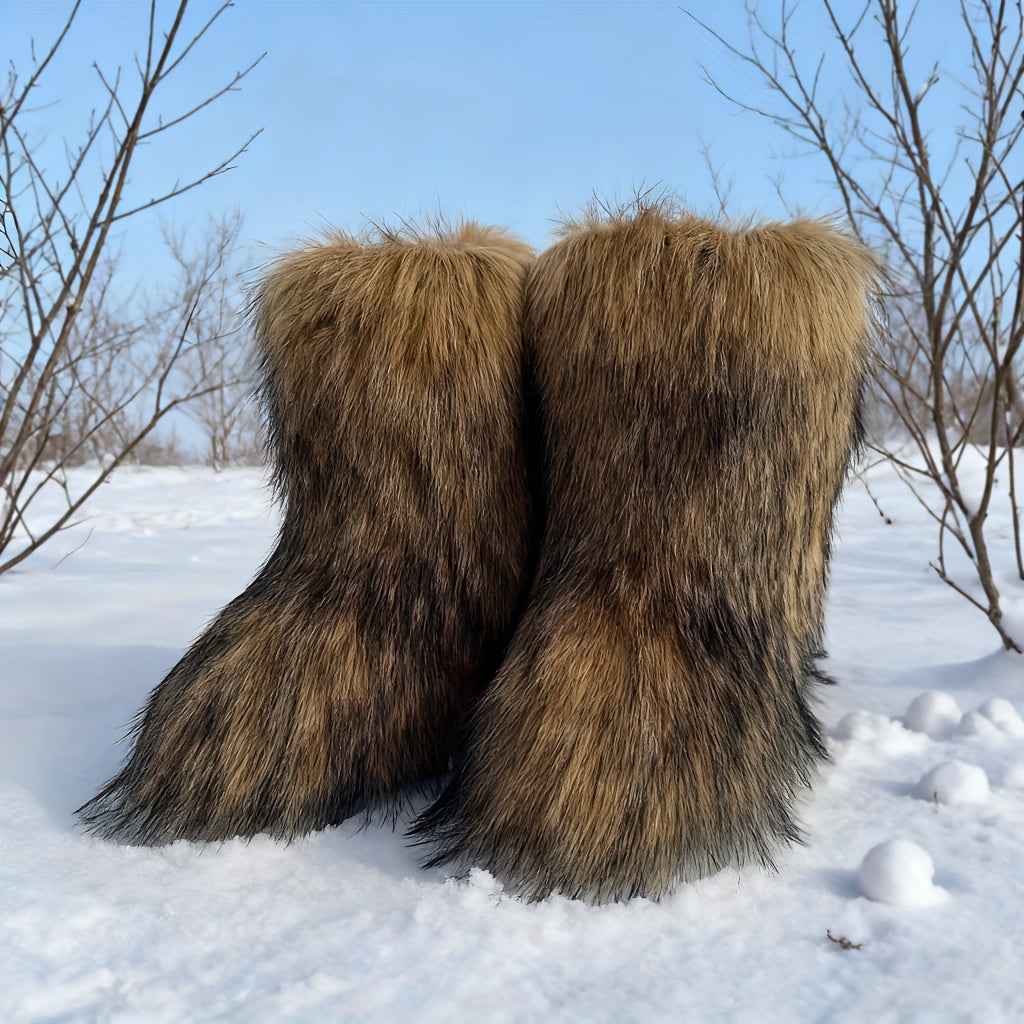 Women's Faux Fur Snow Boots, Fashionable Winter Flat Shoes-B Unique Fashions