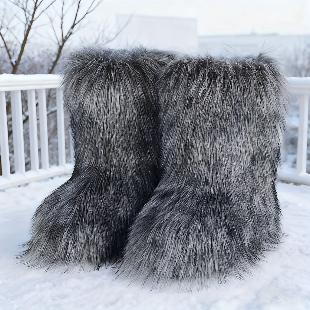 Women's Faux Fur Snow Boots, Fashionable Winter Flat Shoes-B Unique Fashions