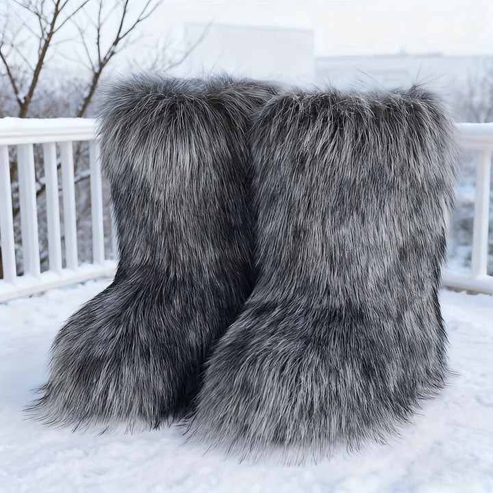 Women's Faux Fur Snow Boots, Fashionable Winter Flat Shoes-B Unique Fashions