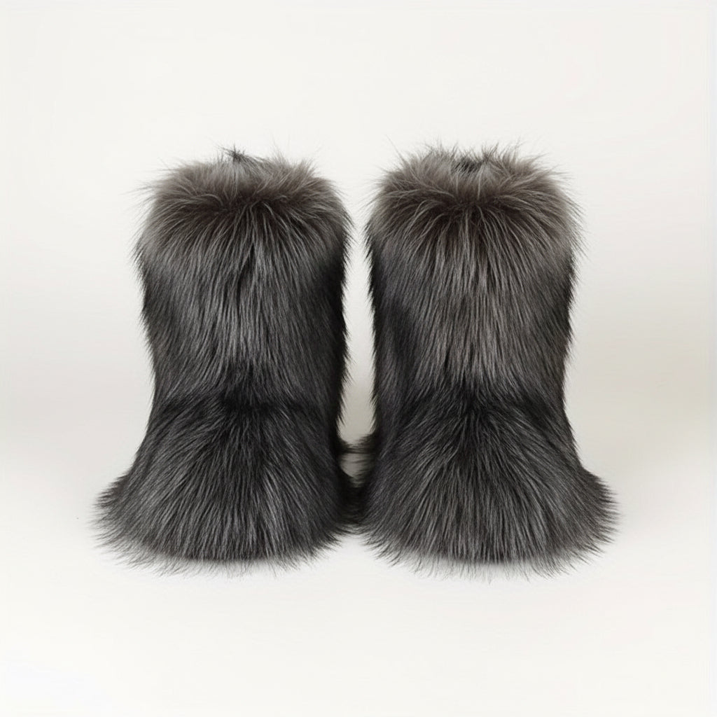 Women's Faux Fur Snow Boots, Fashionable Winter Flat Shoes-B Unique Fashions