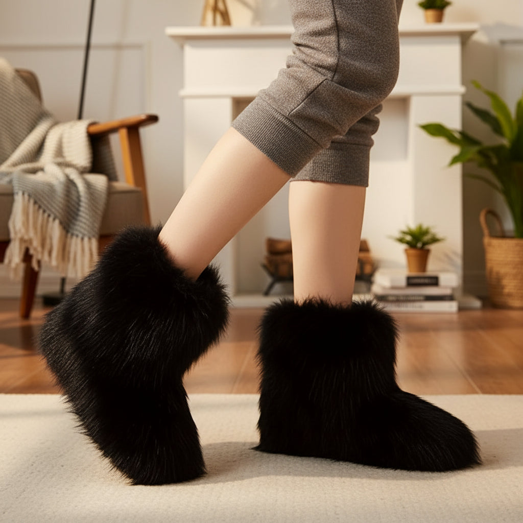 Women's Faux Fur Snow Boots, Fashionable Winter Flat Shoes-B Unique Fashions