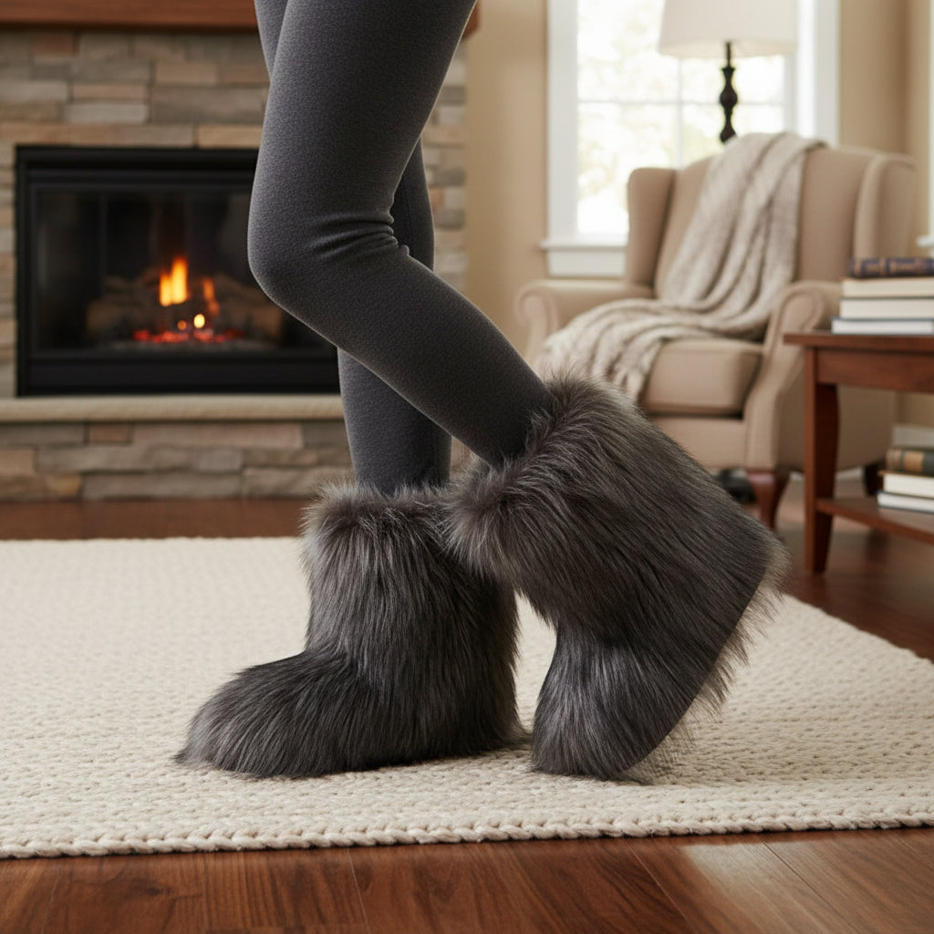 Women's Faux Fur Snow Boots, Fashionable Winter Flat Shoes-B Unique Fashions