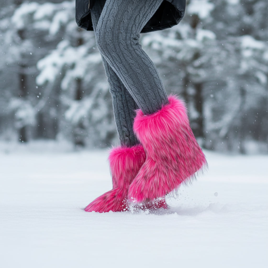 Women's Faux Fur Snow Boots, Fashionable Winter Flat Shoes-B Unique Fashions