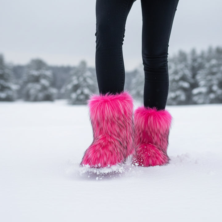 Women's Faux Fur Snow Boots, Fashionable Winter Flat Shoes-B Unique Fashions